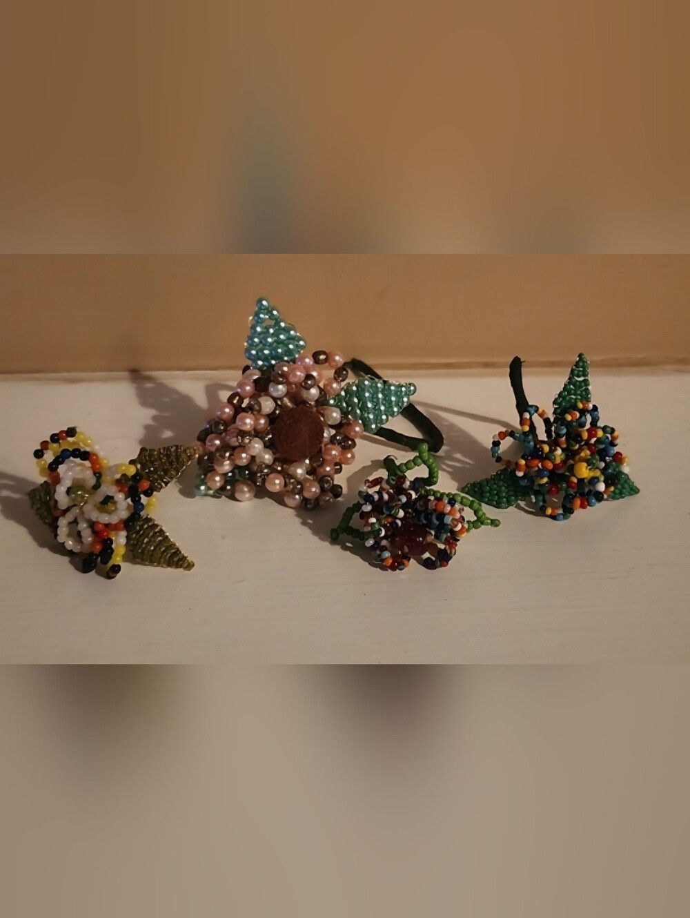 Vintage Beaded Flowers, Handmade Multicolor